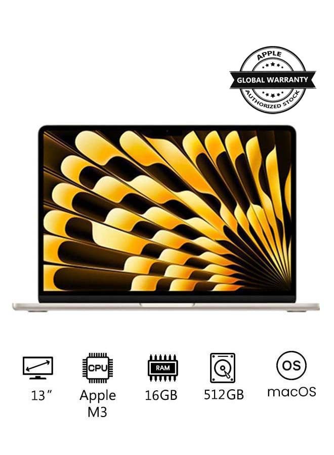 Apple New 2024 MacBook Air MXCU3 13-inch Display, Apple M3 Chip 8-Core CPU 10-Core GPU Processor/16GB RAM/512GB SSD/Intel UHD Graphics(International version) English Starlight