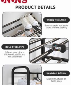 UNUNS 5 Tiers Metal Shoe Rack,Adjustable Shoe Shelf Storage Organizer,Stackable Shoe Storage,For Entryway,Hallway,Living Room,Closet,Black - Image 4