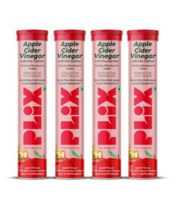 PLIX THE PLANT FIX "PLIX - THE PLANT FIX Apple Cider Vinegar 15 Effervescent Tablet, ACV with the mother supports regular metabolism, vitamin B6 & B12, Pack of 4 (Apple), Plant-based, Easy to carry & consume