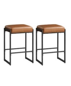 VASAGLE EKHO Collection - Bar Stools Set of 2, Counter Height Bar Stools, Synthetic Leather with Stitching, Mid-Century Modern Counter Stools, 26-Inch Tall, Kichen Home Bar Dining Room, Caramel Brown