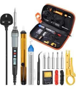 HOMESTAR Soldering Iron Kit, 90W Adjustable Temperature Soldering-Iron Gun Kit Welding Tool with 5 Tips, Desoldering Pump, Tin Wire Tube, Stand, Tweezers