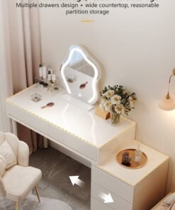 Sharpdo Light Luxury Dressing Table and Bedside Table Dressing Table Dresser Vanity Table 3-Layer Retractable Bedside Table With LED Makeup Mirror (Without Dressing Chair) Dressing Table With Drawers Vanity Table Beautiful