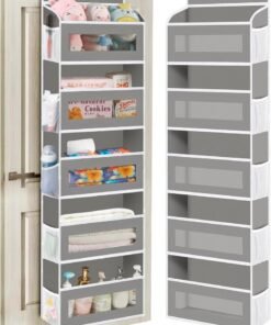 XBEY Over The Door Organizer with 5 Large Pockets 10 Side Mesh Pockets, Door Hanging Organizer for Bedroom, Wall Door Cloth Wardrobe Hanging Storage (Cream 5 Shelves Door Organizer)