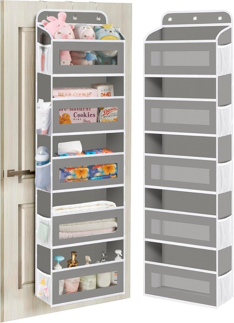 XBEY Over The Door Organizer with 5 Large Pockets 10 Side Mesh Pockets, Door Hanging Organizer for Bedroom, Wall Door Cloth Wardrobe Hanging Storage (Cream 5 Shelves Door Organizer)
