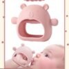 Bebiland Silicone Teething Mitten with Cute Bear Shape, BPA-Free and Anti-Drop Teether Toy for Baby Soothing Teething Pain Relief, Pink