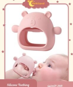Bebiland Silicone Teething Mitten with Cute Bear Shape, BPA-Free and Anti-Drop Teether Toy for Baby Soothing Teething Pain Relief, Pink