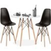 AL WADI FURNITURE AWF AL WADI FURNITURE Mid Century 3-Piece Checkered Style Dining Set, 2 Eames Chairs Black and Beech with Round Dining Table Wooden Legs White and Beech