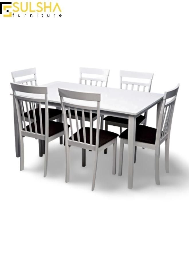 SULSHA Modern Heavy Duty Solid 6 Seater Dining Table With Poshish Chair Set White