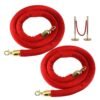 2 pcs Red Velvet Stanchion Rope Crowd Control Barriers Safety with Polished Gold Hooks for Movie Theaters Grand Openings Hotels Carpet Events Party Supplies