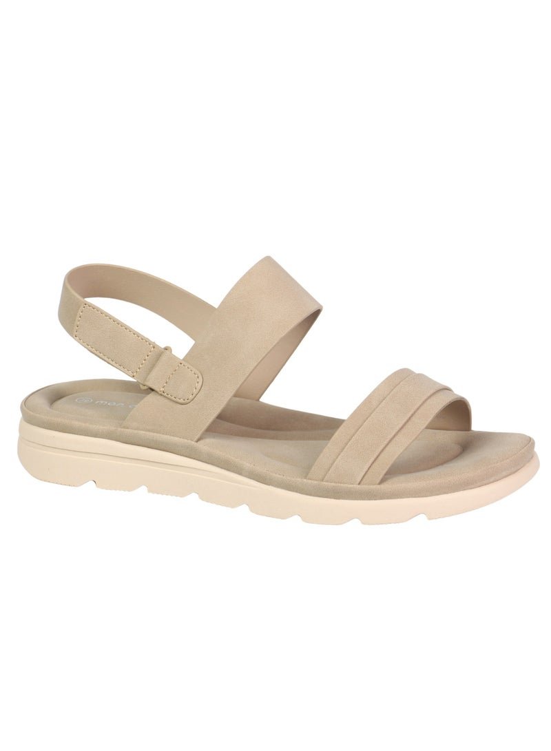 Mon Ami Women’s Comfortable Open Toe Sandals with Adjustable Strap | Lightweight Slip-On Walking Flats with Soft Cushioned Sole | Casual Summer Footwear for Travel, Beach & Everyday Comfort