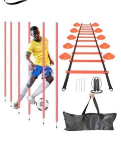 DUNISO Speed Agility Training Kit，Football Kick Trainer，Football Training Equipment，With Agility Training Poles，Soccer Cones,Jump Rope,Ground Pegs，Agility Ladder，Suitable For Physical Education Teachers, Coaches, Athletes, And Beginners