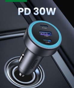 Ugreen Car Charger 30W 2C1A Fast Car Adapter USB Type C Car Plug With Bule Led Indicator Compatible with iPhone 16 15 14 Pro Max Galaxy S25 24 23 Ultra Huawei Xiaomi Honor Oppo Vivo Apple Watch S10 Earbuds