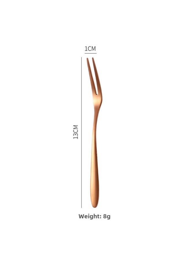 304 Stainless Steel Fruit Fork Salad Fork Creative Two-Tooth Cake Fork Western Food Dessert Sign Hotel Supplies Tableware-Specifications: Rose Gold Fork