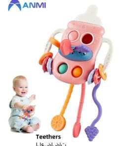 Anmi Silicone Pull String Teething Toy for 6-36 Months Fine Motor Skills  (Pink)