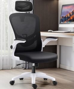 Ergonomic Office Chair, Height and Headrest Adjustable Desk Chair with Lumbar Support and Wheels for Work, Study and Gaming, Swivel Computer Chair for Home and Office (White,V3)