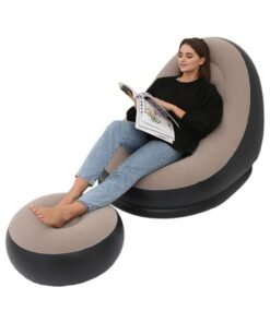 ELTRAZONE Thickened flocking inflatable sofa, lazy sofa bed footstool set, outdoor foldable air cushion recliner, PVC material, maximum load 100 kg Brown
