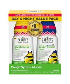 Zarbee's Kids Cough + Mucus Day/Night Value Pack for Children 2-6 with Dark Honey, Ivy Leaf, Zinc & Elderberry, 1 Pediatrician Recommended, Mixed Berry Flavor, 2x4FL Oz