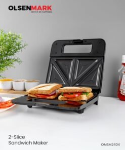 Olsenmark Sandwich Toaster/Toastie Maker With Deep Fill Non-Stick Hot Plates – 4-Slice Electric Grill Press Perfect For Toasted Cheese Snacks 750 W OMSM2404 Black