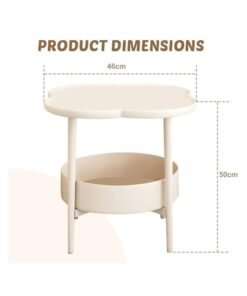 Anmi 2-Tier End Table, Sofa Side Table, Modern Small Coffee Table Accent Table, Clover Shaped Side Table, Modern Sofa Snack Table with Round Tray for Living Room, Bedroom, Balcony, Patio (White)