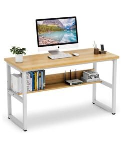 WALALLA Computer Study Desk with Bookshelf Large Home Office Desk with Storage and Shelf Industrial Study Writing Drawing Table with Space Saving Design Modern Simple Style Laptop Table 120x45x72cm