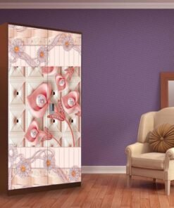 Almirah Sticker Waterproof Vinyl Floral Design | 3D Flower Print Wardrobe Sticker for Bedroom (186 x 83 cm) | Almirah Door Cover for Home Décor - Self Adhesive (Light-Pink-Floral)