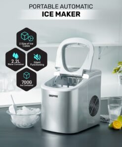 GEEPAS Portable Automatic Ice Maker 12Kg in 24hrs | Two Sizes Ice Cube | Auto Shut Off | Portable Ice Maker | Electric Ice Maker for Home/ Kitchen/ Office/ Bar/ Party 2.2 L 100 W GIM63015UK Silver