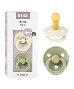 BIBS Set of 2 Pacifiers, Natural Rubber Baby Pacifier, Bpa - Free Soothers, Made In Denmark, Sage/Ivory, Size 6 - 18 Months