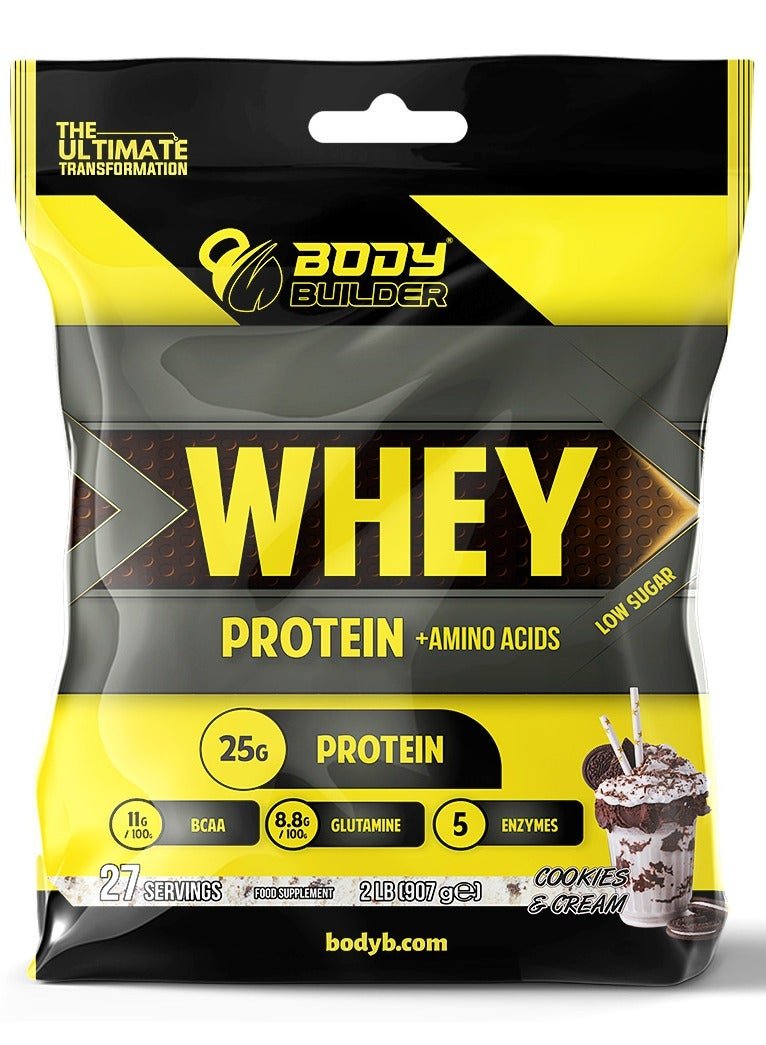 Body Builder 100% whey protein - Cookies Cream- 2lb, Elite Whey Protein Blend for Optimal Muscle Growth and Recovery, Rich in BCAAs, Glutamine and Digestive Enzymes