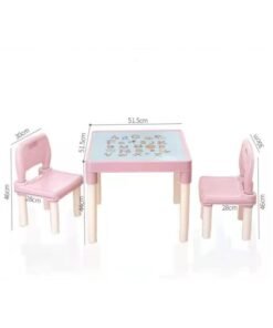 Alternative view of XiuWoo Children's Learning Table and Chair Set with Letters, Kindergarten Table and Chairs, Summer Outdoor Picnic Table, Adults Can Be Used,Including 1 Table, 2 Chair,Pink