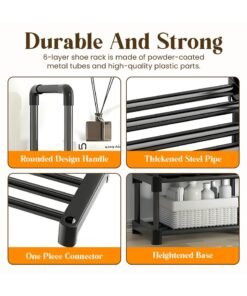 Alternative view of BEYWAY 6-Layer Shoe Rack Organizer, Free Standing Shoe Racks w/Side Hooks, Metal Stackable Kids/Adults Shoe Shelf, Space-Saving Expandable & Adjustable for Home Room Hallway Closet (Black- 86x30x105)