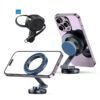 Brave Car Accessory Bundle: MagSafe Magnetic Car Phone Holder, Aluminum Alloy with Carbon Fiber Finish, 360° Rotating Dashboard Base, Powerful N52 Magnet, Adjustable Universal Car Mount for iPhones, Samsung, and Qi-Compatible Devices, 60W Retractable Car Charger with Built-in 30W USB-C Cable (80cm Length), Fast Charging Adapter with LED Display, 2 USB-C Ports and 1 USB-A Port, Type-C Car Charger for iPhones, Samsung, Tablets, and Laptops