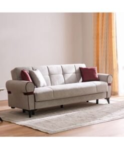 DANUBE HOME Dalin 3 Seater Fabric Sofa Upholstered Fabric Sofa Comfortable Couch For Living Room Modern Sofa For Lounge Stylish Seating For Home And Comfortable Living Room Furniture Wood And Metal Frame - Beige