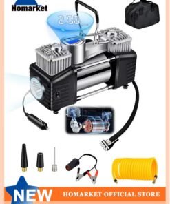 HomarKet Heavy Duty Double 30mm Cylinder Tyre Inflator , Portable Air Compressor for Car, 150 PSI Tyre Air Pump with LED Light, Digital Pressure Gauge Tire Inflator - Professional for SUV, Off-Road, Trucks