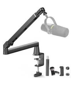 XiuWoo Microphone Boom Arm, Low Profile Mic Arm with 360° Rotation, Cable Management, Extended Riser, Mic Clip, Microphone Stand for Blue Yeti HyperX Quad Cast Shure Eligo, with Accessories