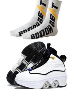 Draxon double-row deform wheel skate for unisex adult kids invisible deformation roller Skating 2 In 1 removable retractable rollerskates pulley roller sport shoes