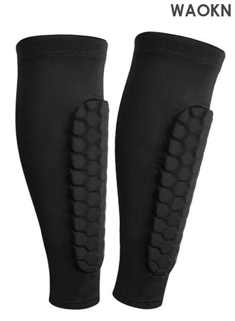 WAOKN Flexible Calf Protection Leggings Soccer Shin Guards for Adults High Impact Resistant with Anti-Collision Technology Ankle Support Gear Football (Black)