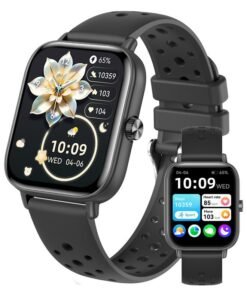 RollsTimi  Smart Watch for Women Men Heart Rate Monitor Fitness Tracker, Black Smart Watches for Women Digital Mens Watches Answer Call Waterproof Running Smartwatch Compatible Android IOS