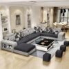 KARNAK Holly Sectional Sofa Set – Wood Frame And Cotton Fabric Upholstered Corner Sofa for Living Room, Apartment Furniture Grey