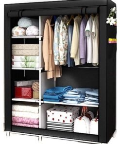 Portable Wardrobe Clothes Storage Organizer Fabric For Clothing Black