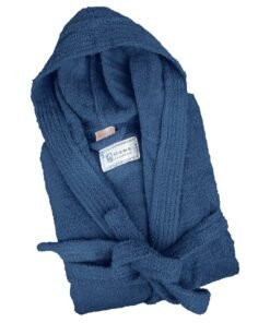 Home Essentials 100% Cotton Super Soft Highly Absorbent Hooded Bathrobe Dark Blue Adult Size