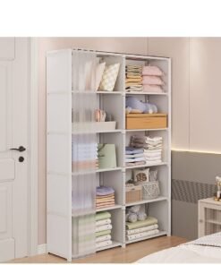 Y&D 5-Layer Dust-Proof Wardrobe Household Simple Storage Cabinet Combination Storage Cabinet Rental Small Wardrobe Storage Rack Simple Bookshelf With Curtains Dust-Proof Bookshelf Storage Cabinet