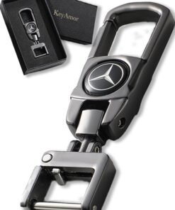 KeyAmor Mercedes Benz Luxury Metal Keychain in Gunmetal Colour Stylish Car Key Holder with Strong Lock Simple Design and Durable Build Comes with a Premium Gift Box making it a stylish and useful gift