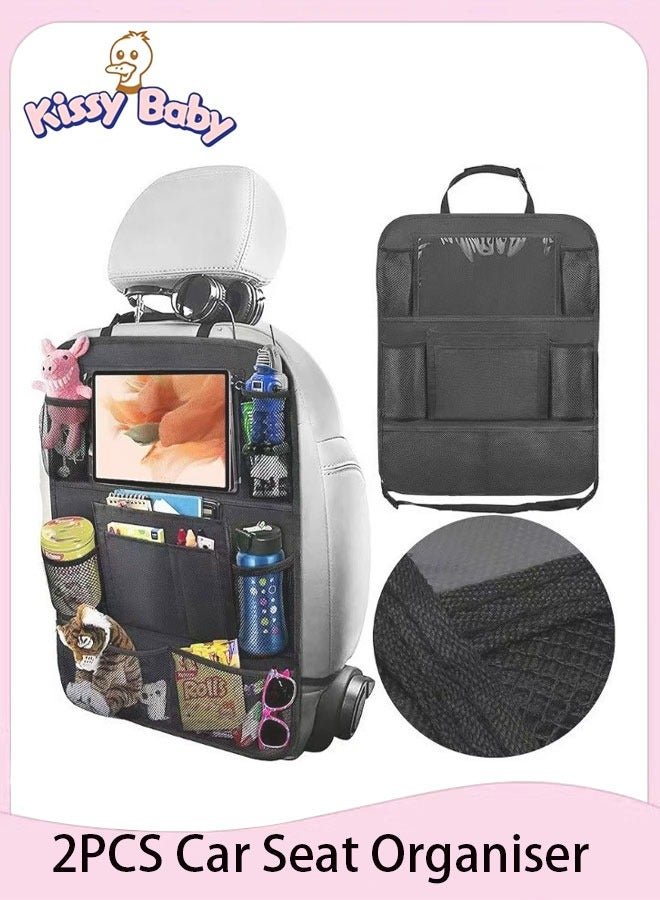 Kissy Baby Car Seat Organiser, Kick Mats Back Seat Protector with Touch Screen Tablet Holder, Car Backseat Organiser for Kids, Car Travel Accessories, Car Organiser with 10 Storage Pockets, 2 Pcs