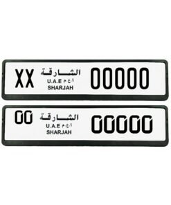 ETAVA Car Number Plate Holder Frame for Sharjah Emirates – 2-Piece Long Black Set (53cm Front & 13cm Rear), Anti-Rust ABS Screw Mount, Sharjah Vehicle Plate Frame