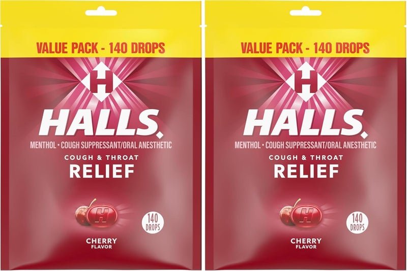 Halls Relief Cherry Cough Drops Value Pack 140 Drops Pack of 2