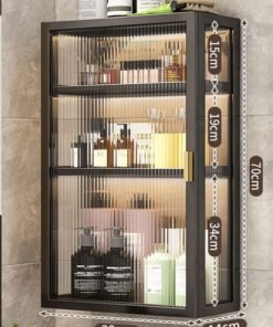CityRiya-Long Bathroom Wall Cabinet Bathroom Cabinet Wall Mounted Medicine Cabinet with 3 Shelves Adjustable Kitchen Cupboard Organizer Storage Cabinet Space Saver Storage Cabinet Shelf for Bathroom Laundry Kitchen