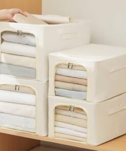 Yellow Weaves Oxford Fabric 6 Pcs Clothes Organizer for Wardrobe,Foldable,Stackable,Space Saver Closet Basket,Cupboard Almirah Organizer,Storage Box for Clothes(Ivory,Large),47x35x30 Centimeters