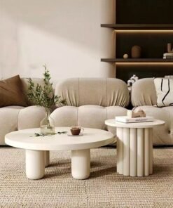 C&C Home Set of 2 Multipurpose Use Modern Design Coffee Tables Round Low Center Table Durable Wood Sofa Table With Plastic Legs for Living Room Home Office 70x37 and 50X45 CM