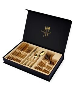 Sunhome 24-Piece Stainless Steel Cutlery Set With No Texture On The Surface Kitchen Utensil Set Western Tableware Suitable For Home Kitchen Restaurant Hotel Party Dining Picnic Dining Exquisite Packaging For Gifts Gold