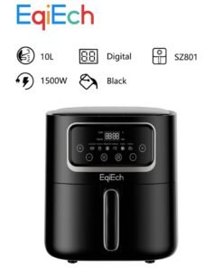 EqiEch Air Fryer 10 Liter 1500 W ,Digital Touch Panel LCD Display Smart Air Fryer with 6  Presets Timer Automatic Power-Off Function and Non-Stick Dishwasher-Safe Parts, Black